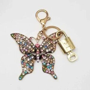 LV Gold Padlock Authentic 🔑 Luxury Bag Charm w/ Unbranded Butterfly Keychain
